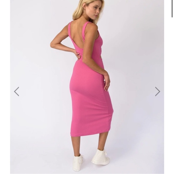 NEW Skatie Amelia Ribbed Twist Cutout Midi Tank Dress Pink Size Large NWT - Picture 2 of 12
